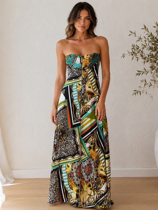Nikibiki Dresses & Skirts - NIKIBIKI Strapless Scarf Print Maxi Dress Size Small